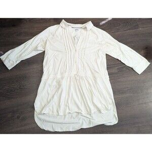 DKNY  Sweater Large Cream Collar Pullover Long Sleeve Knit Sweater Button (m)